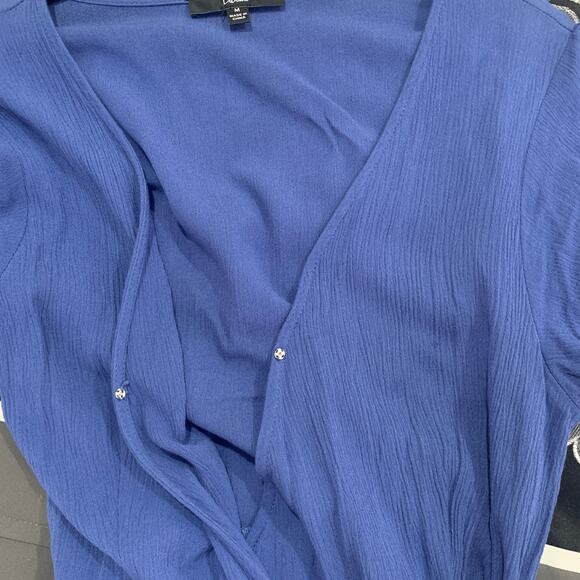 Lulu's Dress M Heart Of Marigold Wrap Denim Maxi Gauzy Rayon Flowy Minimalist - Picture 8 of 14